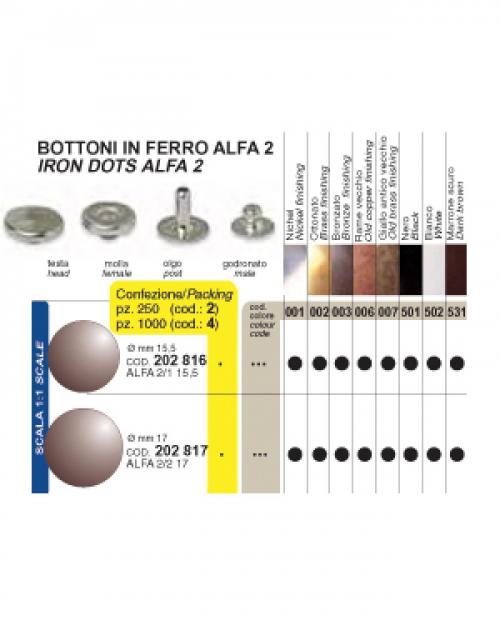BOTTONI FERRO - busta 1000 pz. NÂ° 8,8 - ALFA 0/1